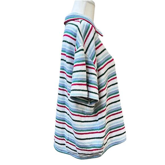 Zara Knit Top Women’s Large Multicolor Stripe Collared Short Sleeve Button Front - Picture 2 of 9